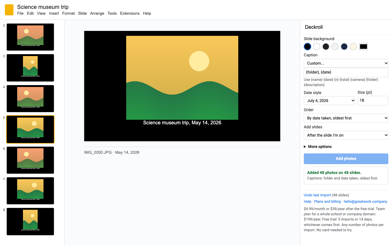 A captioned photo slideshow made by Deckroll in Google Slides